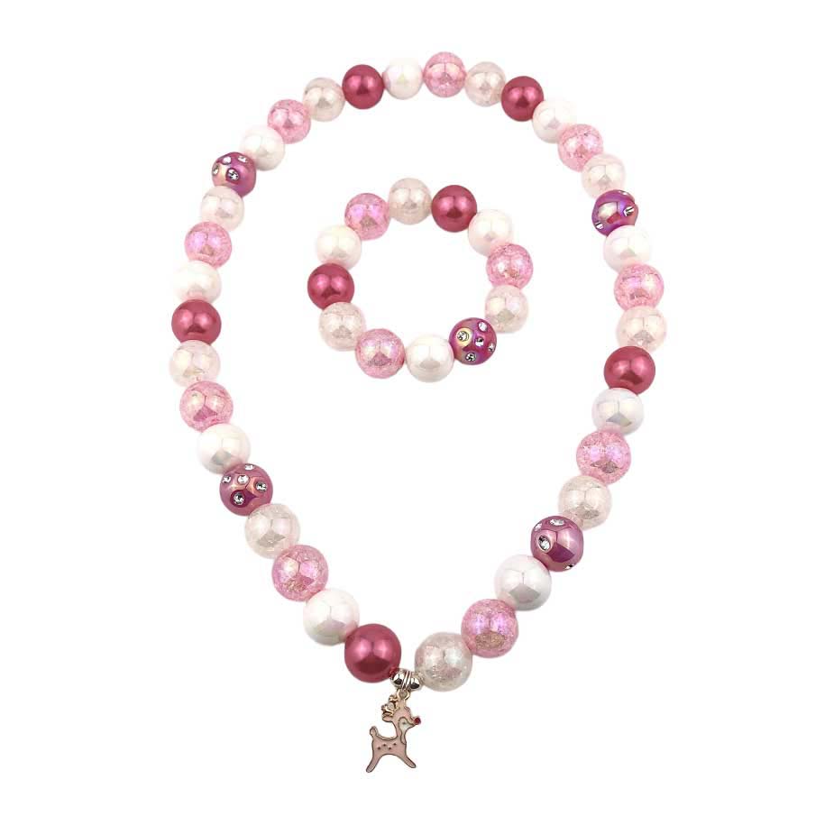 Bubblegum Bella Rudolph Reindeer Charm Necklace & Bracelet Set